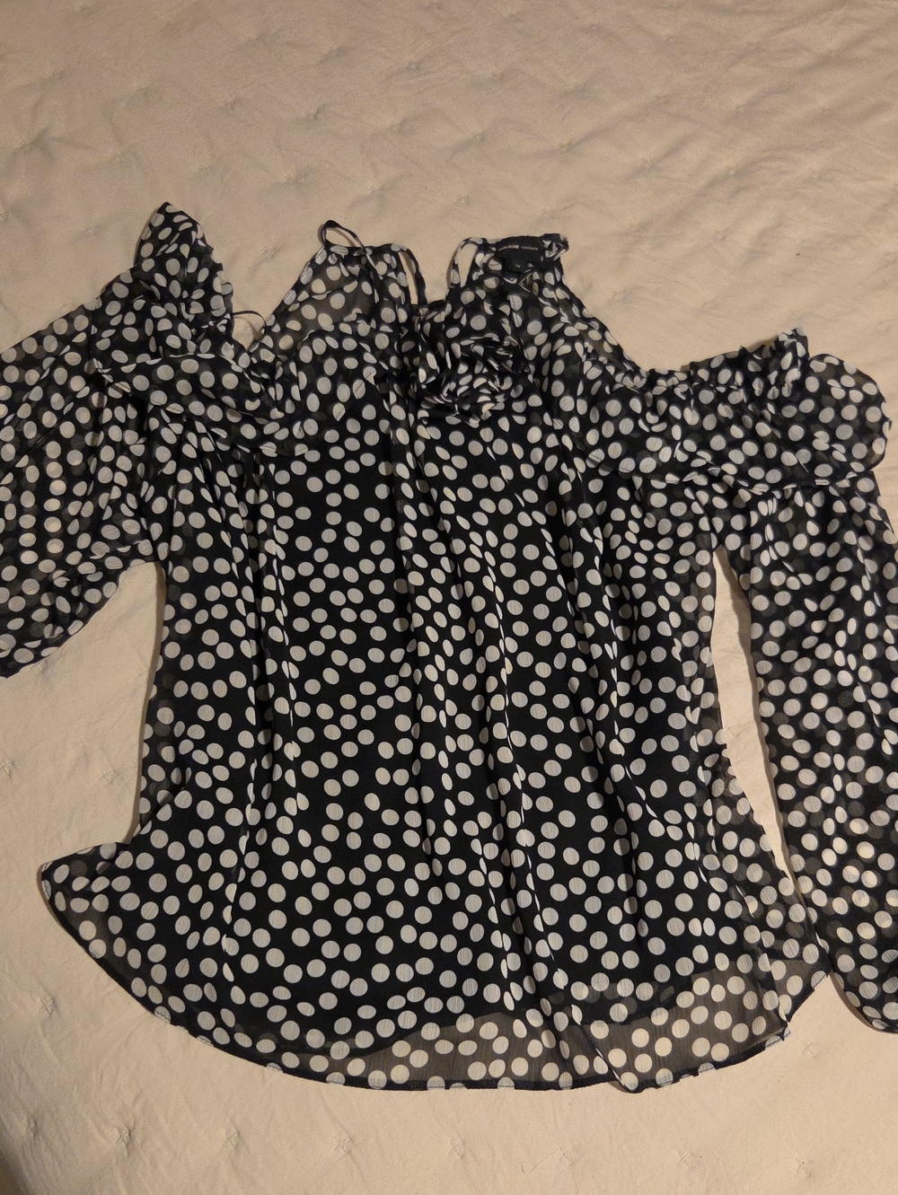 Black and White Polka Dot Off-Shoulder Blouse